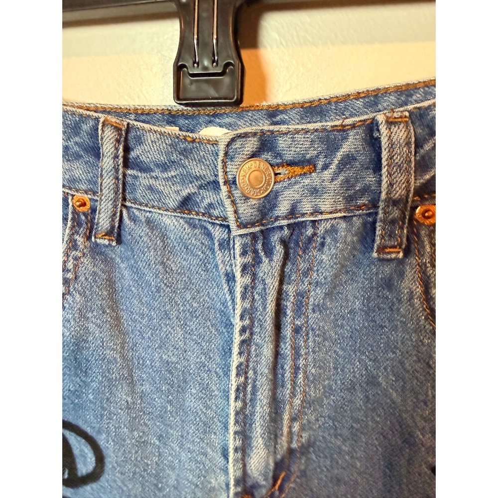 SONG Graffiti Jogger Jeans Women's Size 3/26 Blue Denim Elastic Waist Art - Picture 3 of 10